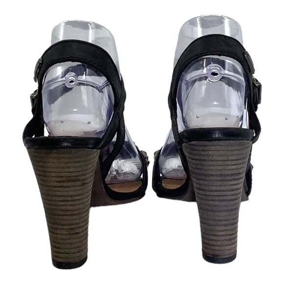 DIESEL 36 Cuir Desir Soleil Studded Sandal Block Heel Black Leather Ankle Strap - Picture 6 of 11